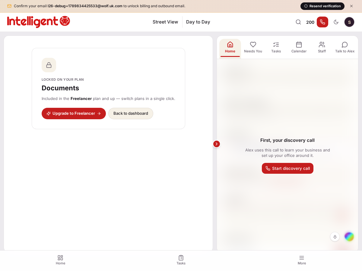 The document generator's plan line, shown to an account whose plan doesn't include it