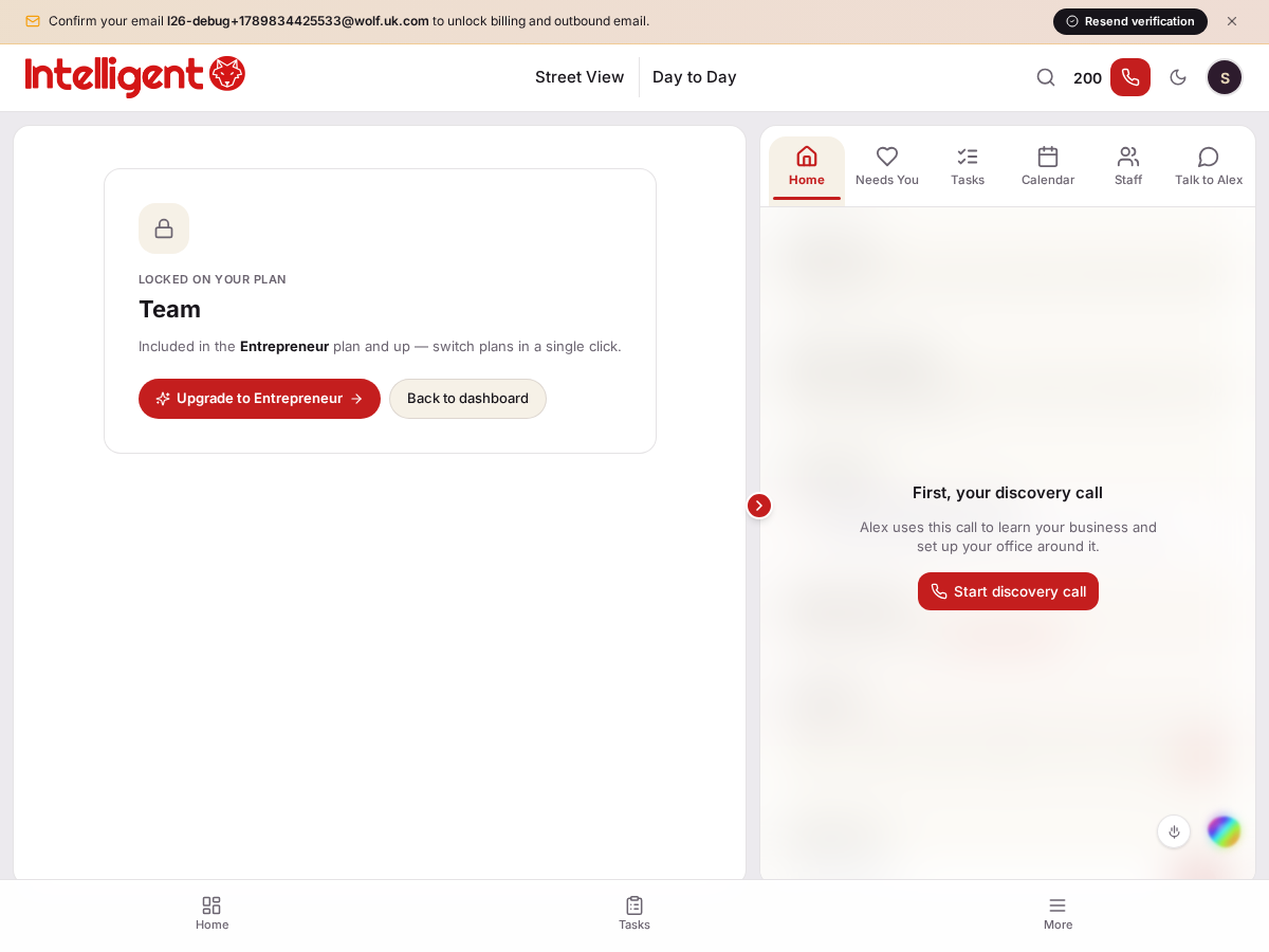 The Team page's plan line, shown to an account whose plan doesn't include it