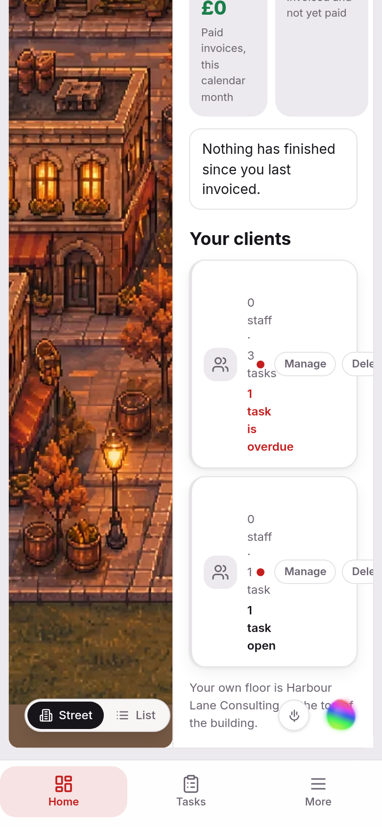 On a phone: the Visual / Data View switch at the bottom-left of the street page, above the bottom bar
